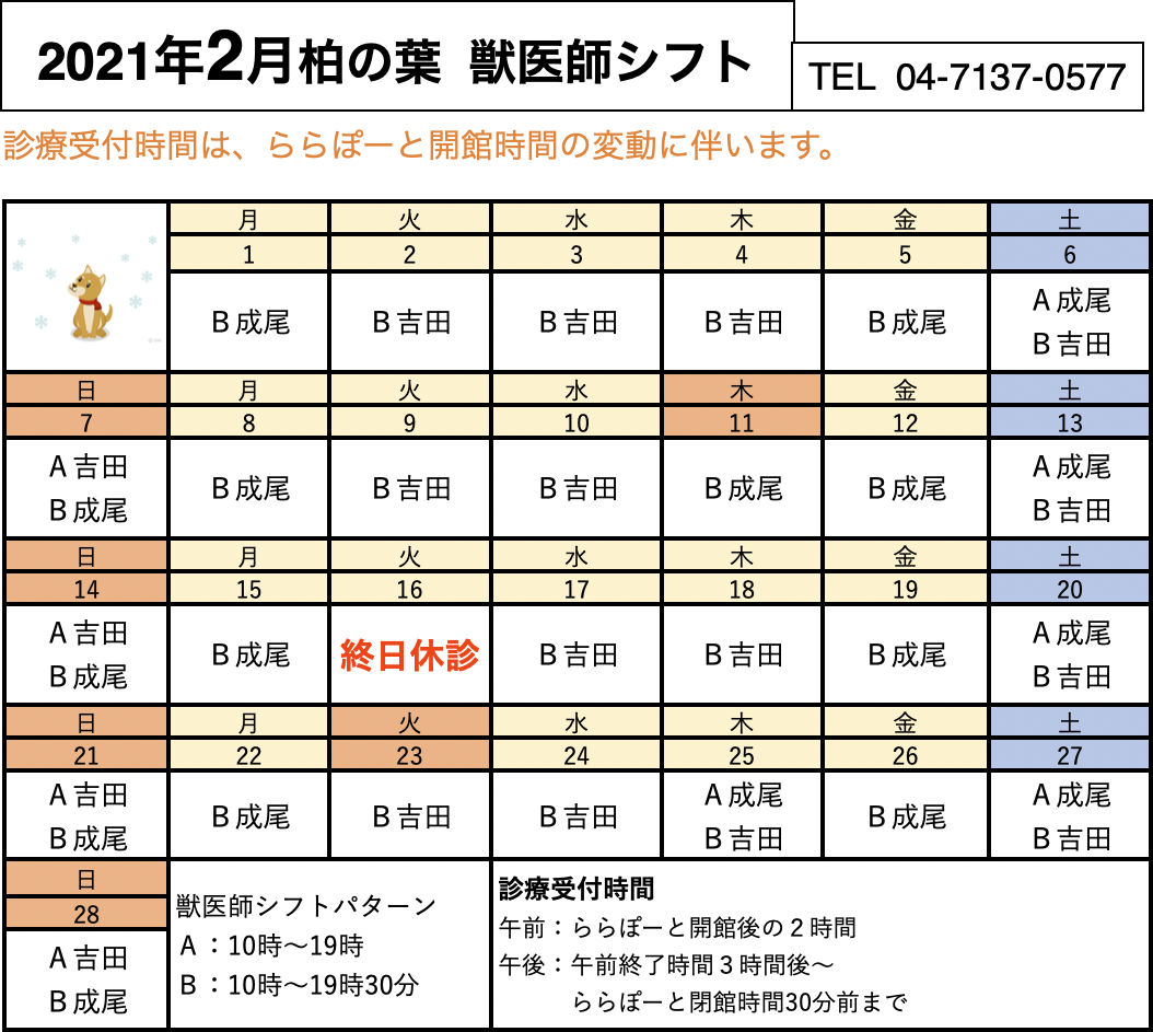 診療時間2021年2月